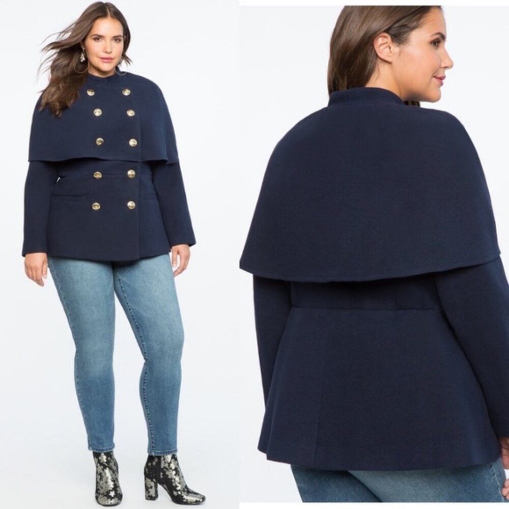 Eloquii Double Breasted Navy Cape Coat 14 - 16